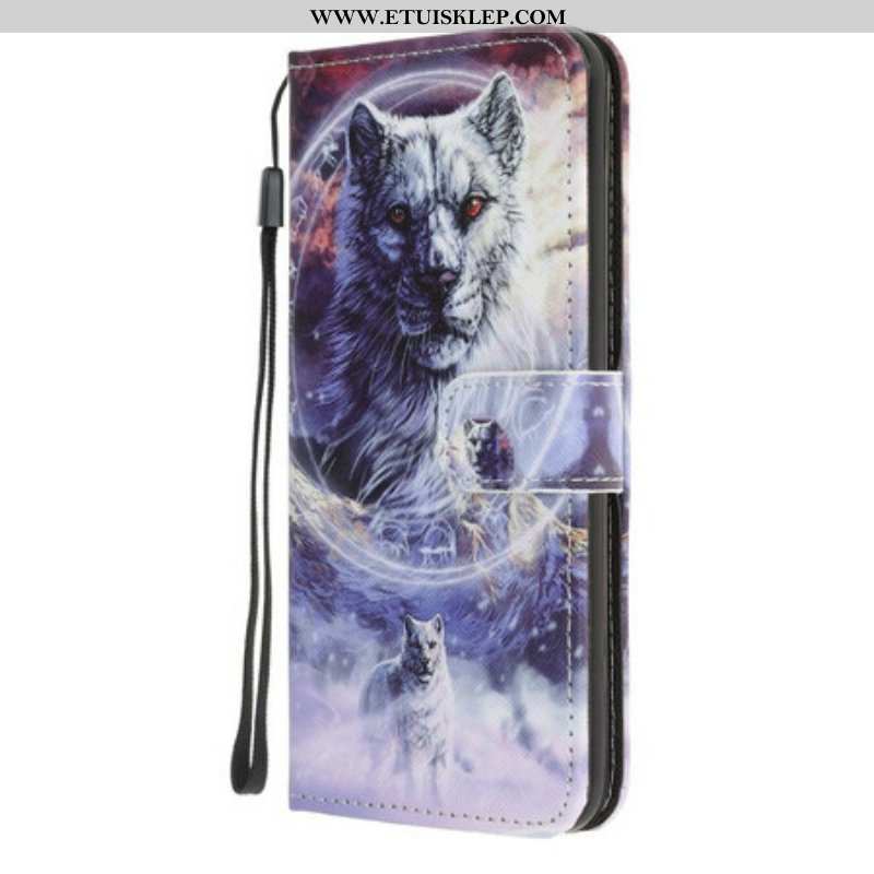 Etui Folio do iPhone 13 Mini Wilk W Zimie Ze Smyczą